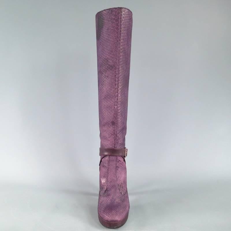 Gray CHRISTIAN DIOR Size 6.5 Purple Python Knee High Harness Boots