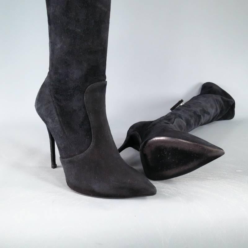 GIUSEPPE ZANOTTI Size 6.5 Black Suede Pointed Over the Knee Yvette Heel Boots 1