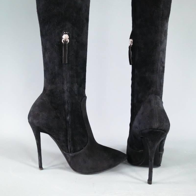 Women's GIUSEPPE ZANOTTI Size 6.5 Black Suede Pointed Over the Knee Yvette Heel Boots