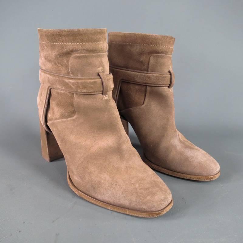CHRISTIAN DIOR Size 6 Beige Suede Thick Heel Harness Boots 3