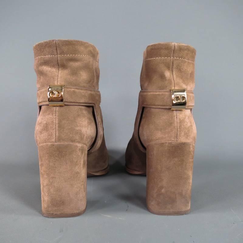 Women's CHRISTIAN DIOR Size 6 Beige Suede Thick Heel Harness Boots