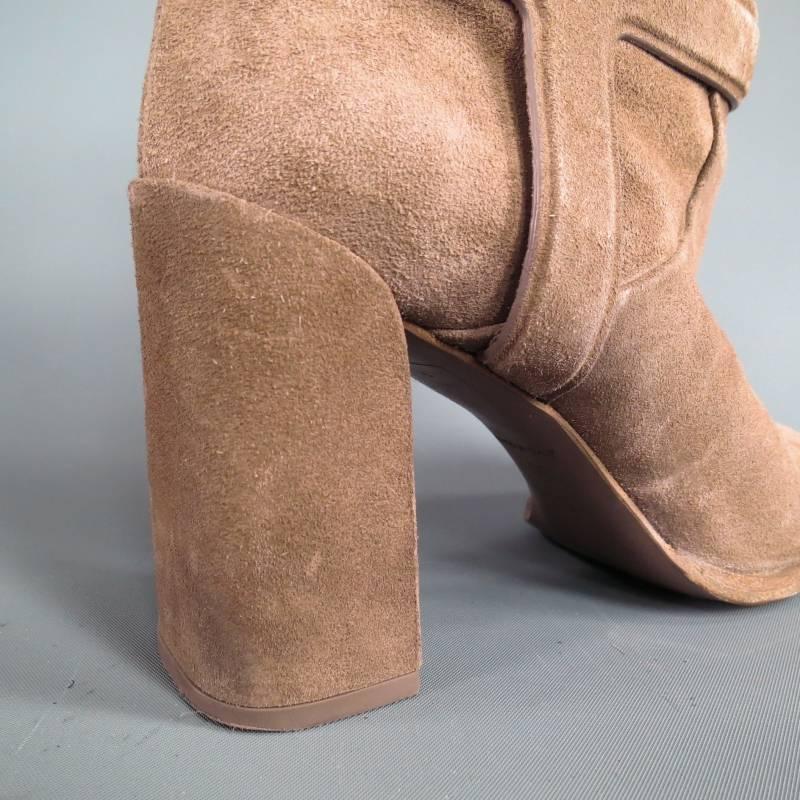 CHRISTIAN DIOR Size 6 Beige Suede Thick Heel Harness Boots 4