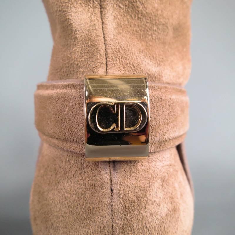 CHRISTIAN DIOR Size 6 Beige Suede Thick Heel Harness Boots 1