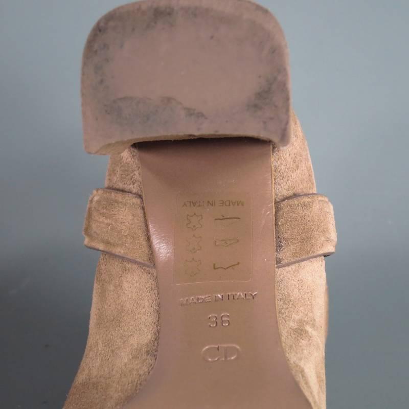 CHRISTIAN DIOR Size 6 Beige Suede Thick Heel Harness Boots 5