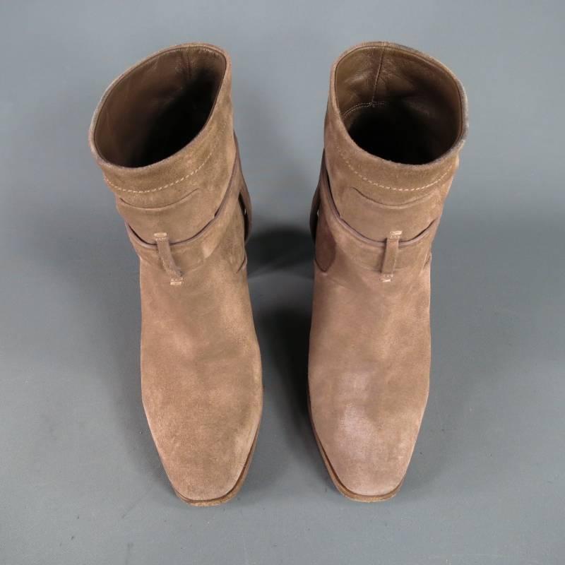 CHRISTIAN DIOR Size 6 Beige Suede Thick Heel Harness Boots 2