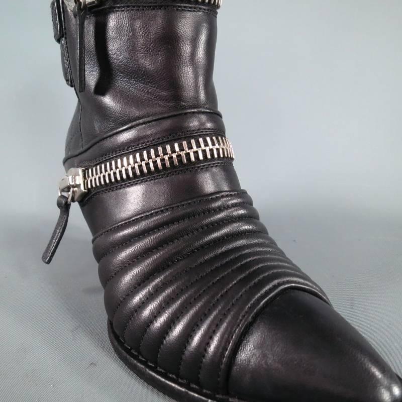 GIUSEPPE ZANOTTI Size 6.5 Black Leather Zip Detail Quilted Ankle Boots In Excellent Condition In San Francisco, CA