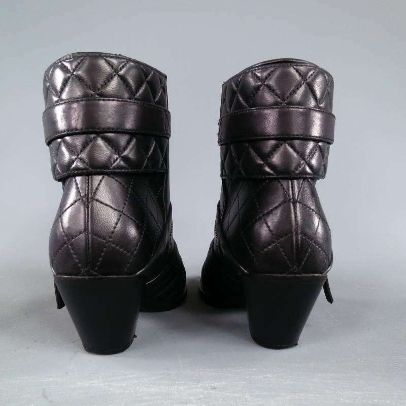 GIUSEPPE ZANOTTI Size 6.5 Black Leather Zip Detail Quilted Ankle Boots 2