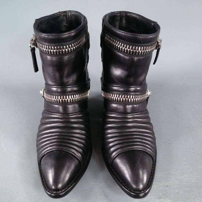 GIUSEPPE ZANOTTI Size 6.5 Black Leather Zip Detail Quilted Ankle Boots 3
