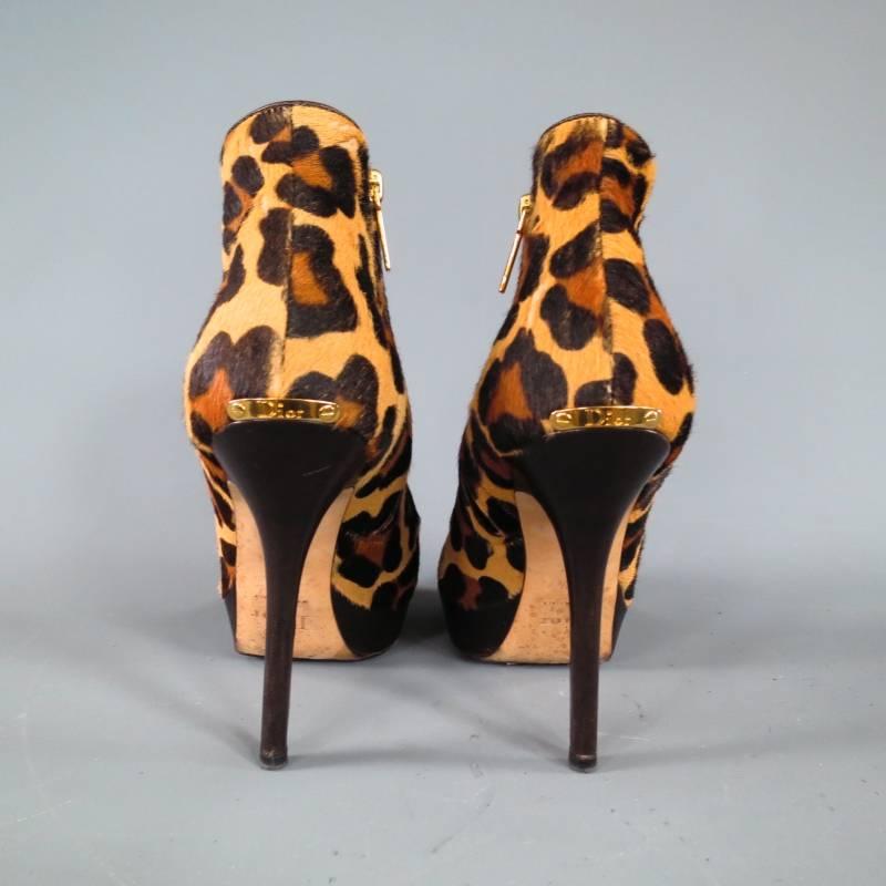 CHRISTIAN DIOR Size 6.5 Leopard Pony Hair Platform Booties 1