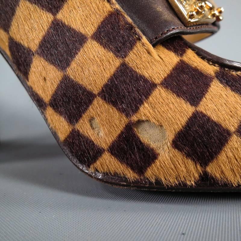 LOUIS VUITTON Size 6 Beige Brown Checkered Pony Hair Glod Buckle Mary Jane Pumps 4