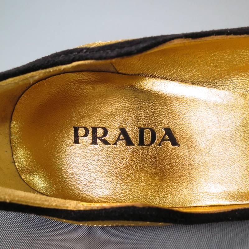 Prada Black and Gold Suede Ankle Ruffle Cuff Metallic Pumps S / S 2008 1