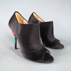 PRADA Size 6.5 Black Silk Peep Toe Flower Heel Booties Spring 2008
