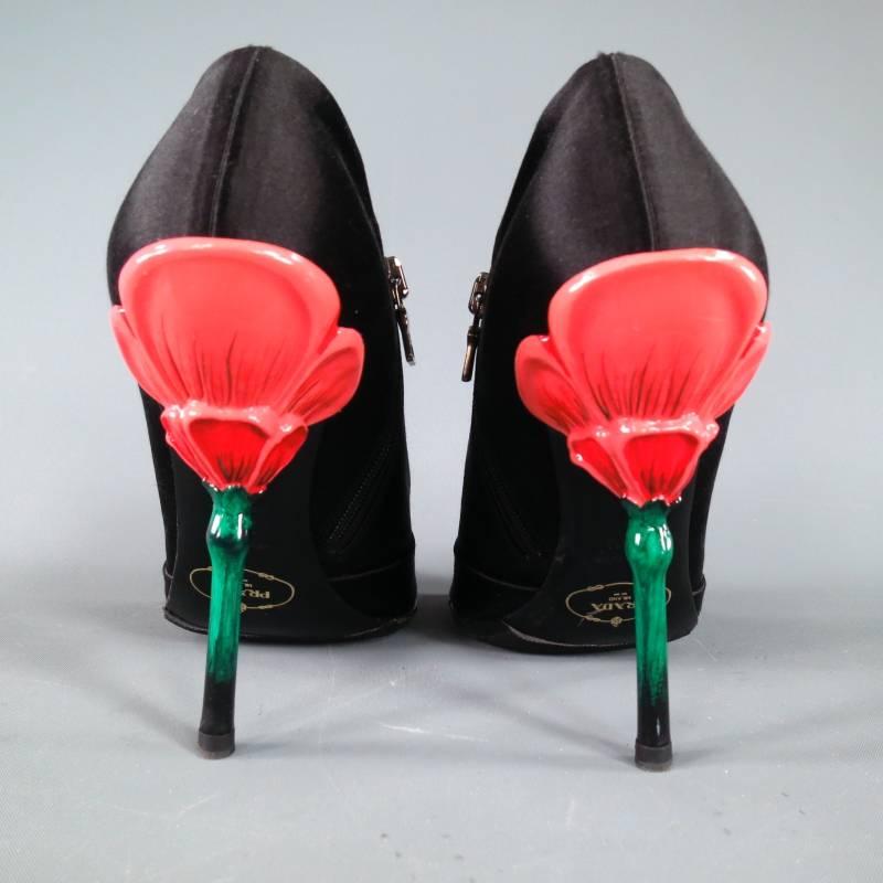 PRADA Size 6.5 Black Silk Peep Toe Flower Heel Booties Spring 2008 2
