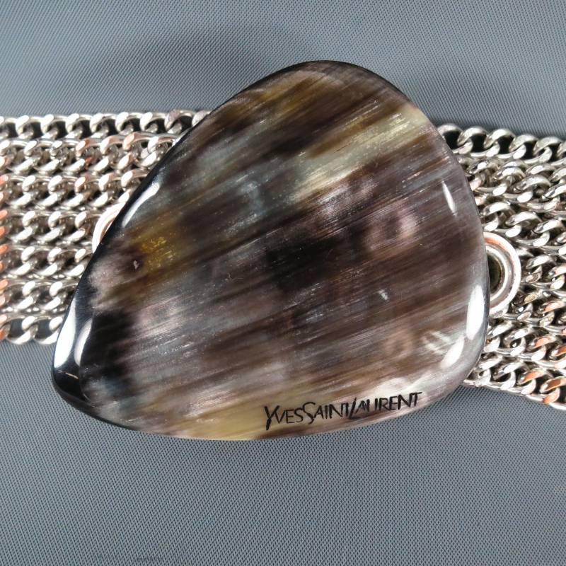 YVES SAINT LAURENT Silver Chain Abalone Buckle Belt In Good Condition In San Francisco, CA