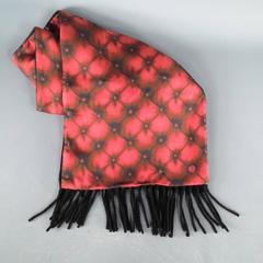 Alexander Mcqueen Red Tufted Print Satin Fringe Scarf