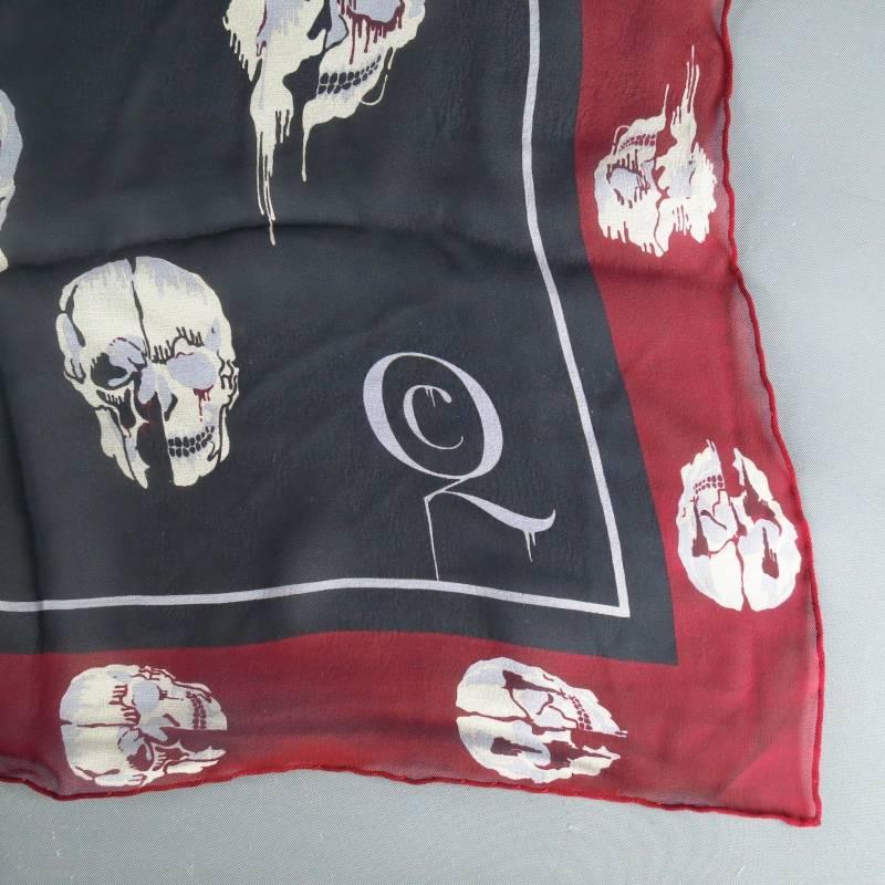 ALEXANDER MCQUEEN Black and Burgundy Melthing Skull Chiffon Scarf In Excellent Condition In San Francisco, CA