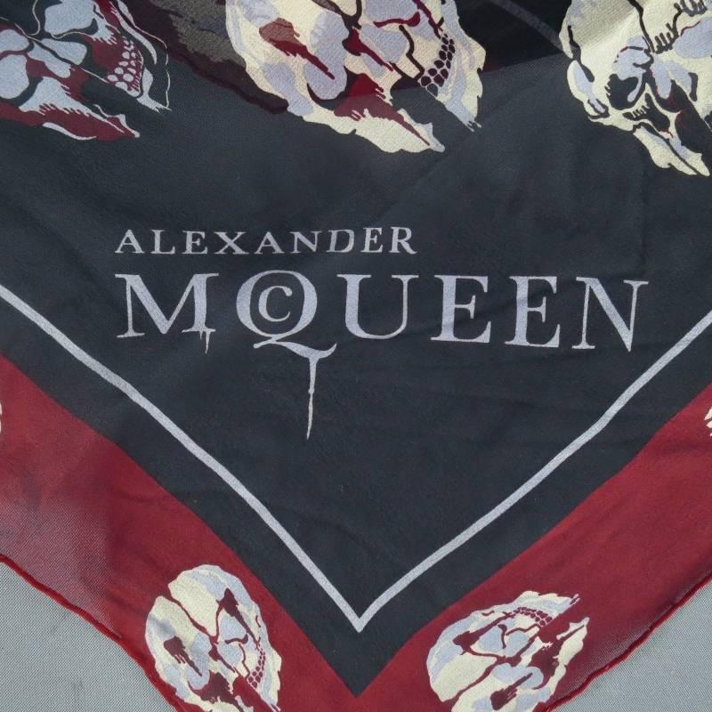 ALEXANDER MCQUEEN Black and Burgundy Melthing Skull Chiffon Scarf 1