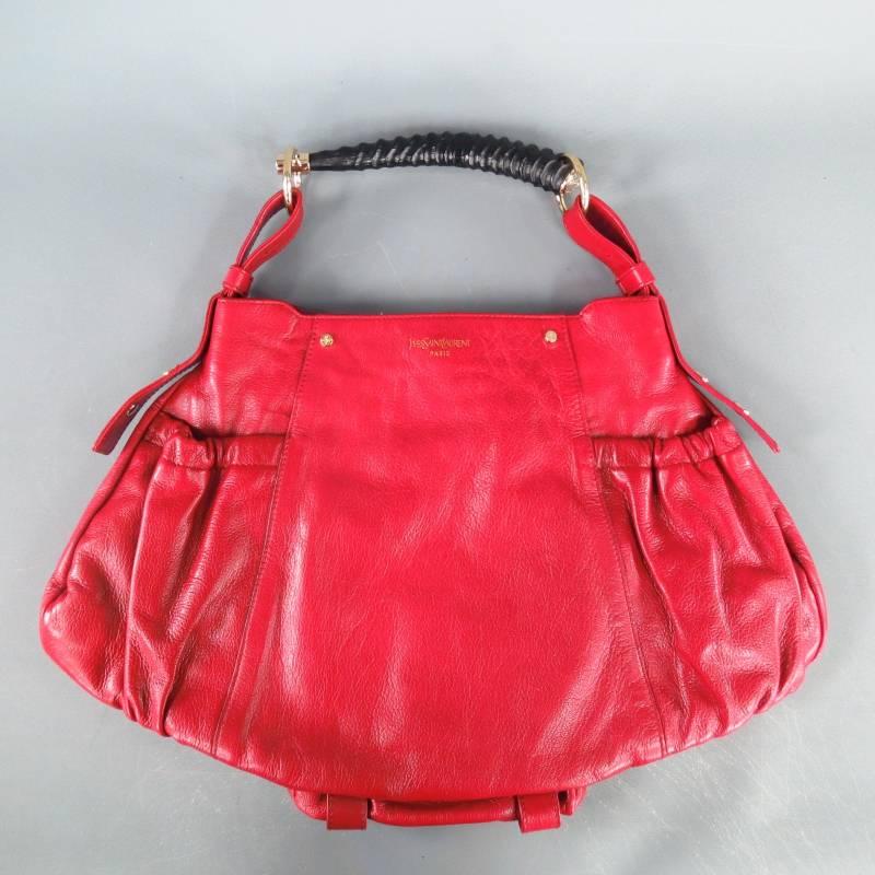 Women's YVES SAINT LAURENT by TOM FORD Red Leather -Mala Mala- Horn Handle Handbag