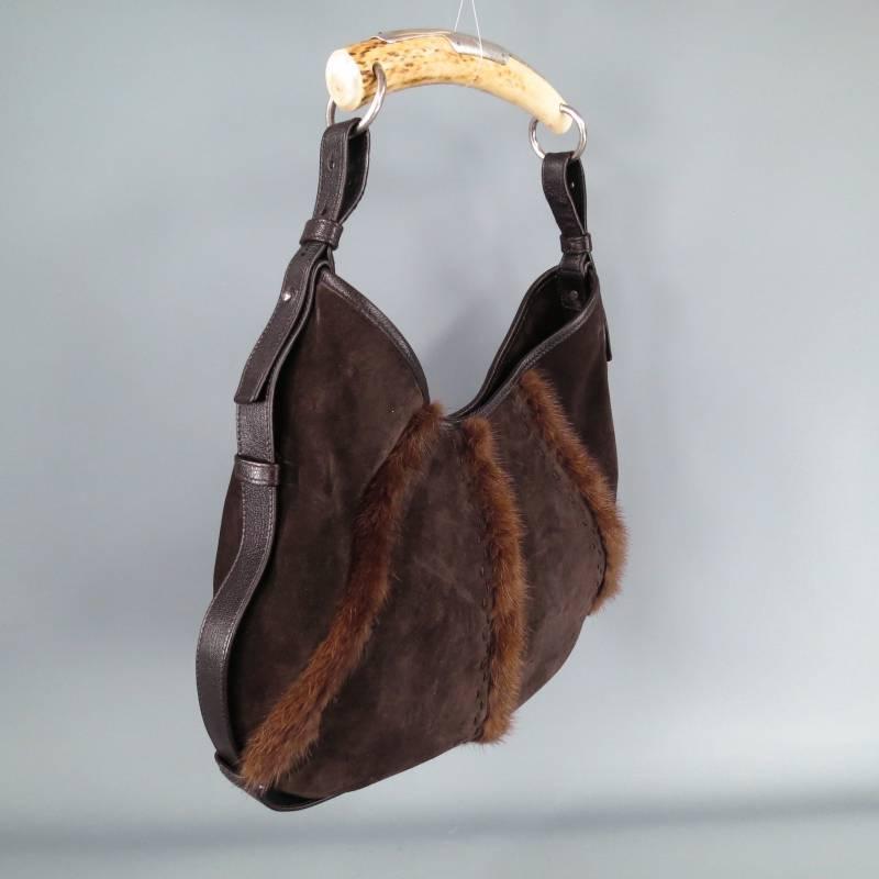 YVES SAINT LAURENT by TOM FORD Brown Suede and Fur Mombasa Horn Handle