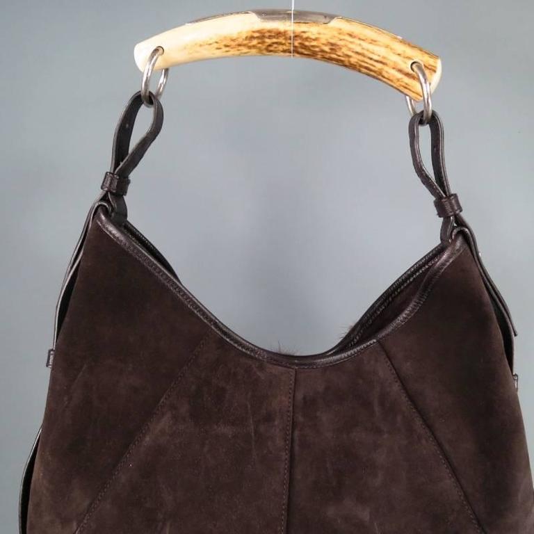 YVES SAINT LAURENT by TOM FORD Brown Suede and Fur Mombasa Horn Handle  Handbag at 1stDibs