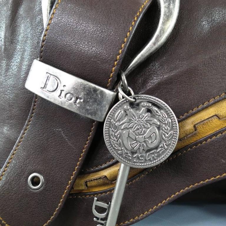 DIOR Brown Leather -Gaucho- Belt Buckle Key Charm Saddle Shoulder Bag ...