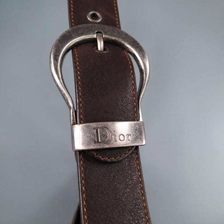 DIOR Brown Leather -Gaucho- Belt Buckle Key Charm Saddle Shoulder