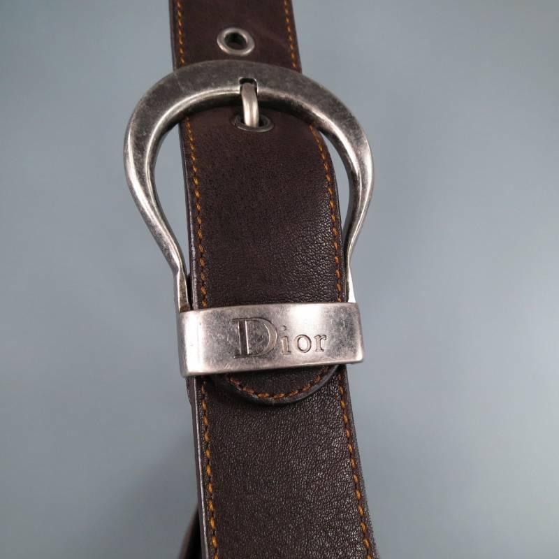 DIOR Brown Leather -Gaucho- Belt Buckle Key Charm Saddle Shoulder Bag In Excellent Condition In San Francisco, CA