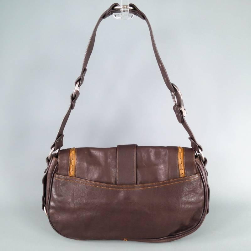 Women's DIOR Brown Leather -Gaucho- Belt Buckle Key Charm Saddle Shoulder Bag