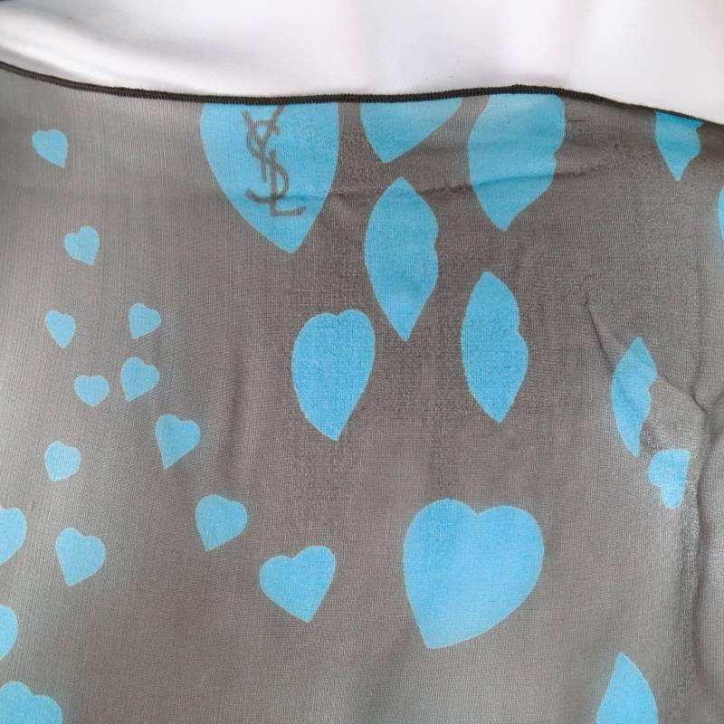 Yves Saint Laurent Green and Blue Lip Print Chiffon Scarf Shawl Top 2