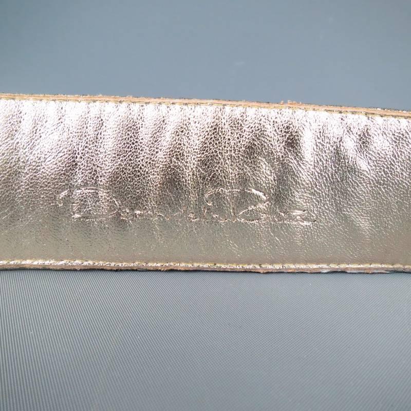 OSCAR DE LA RENTA Silver Metallic Tulle Gold Knot Buckle Leather Belt 3