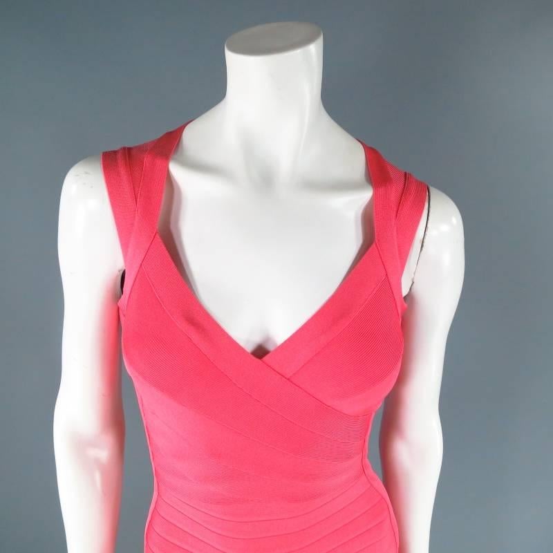 HERVE LEGER Size S Pink Sleeveless Bandage Cocktail Midi Dress In Excellent Condition In San Francisco, CA