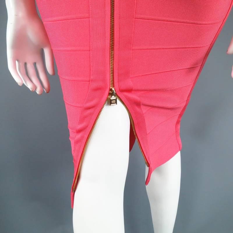 Women's HERVE LEGER Size S Pink Sleeveless Bandage Cocktail Midi Dress