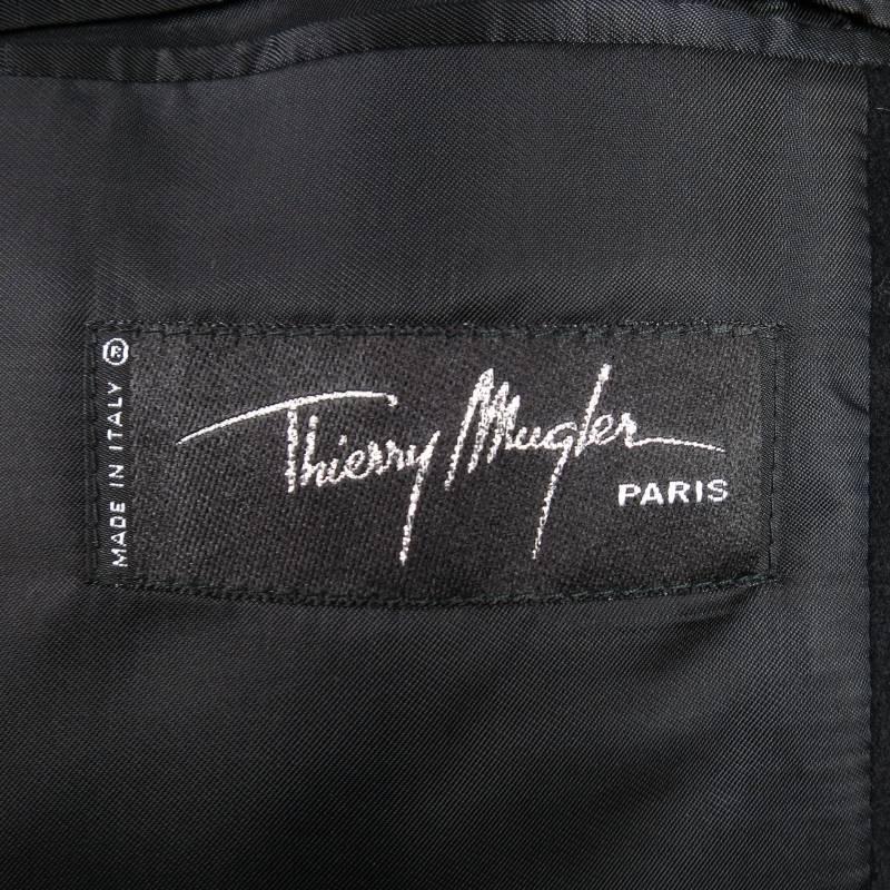 THIERRY MUGLER 38 Black Wool Blend Back Belt Coat 5