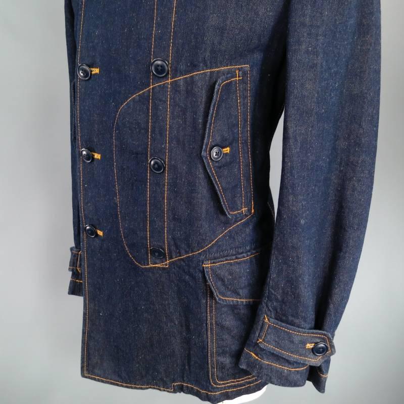 JUNYA WATANABE Men's 40 Indigo Denim Double Breasted Coat In Excellent Condition In San Francisco, CA