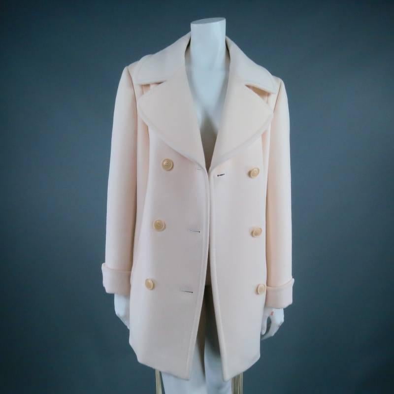 MAX MARA Size 14 Cream Wool Blend Suede Fringe Belt Double Breasted Pea Coat In Excellent Condition In San Francisco, CA