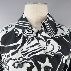 GUCCI Size 8 Black & White Cotton Floral Trenchcoat