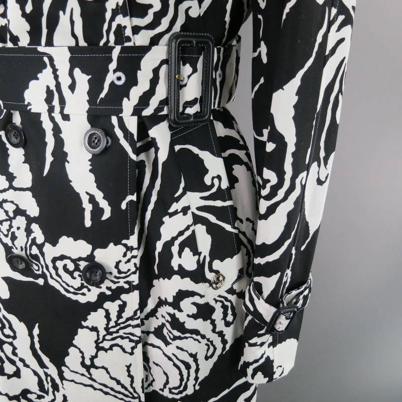 GUCCI Size 8 Black & White Cotton Floral Trenchcoat 1