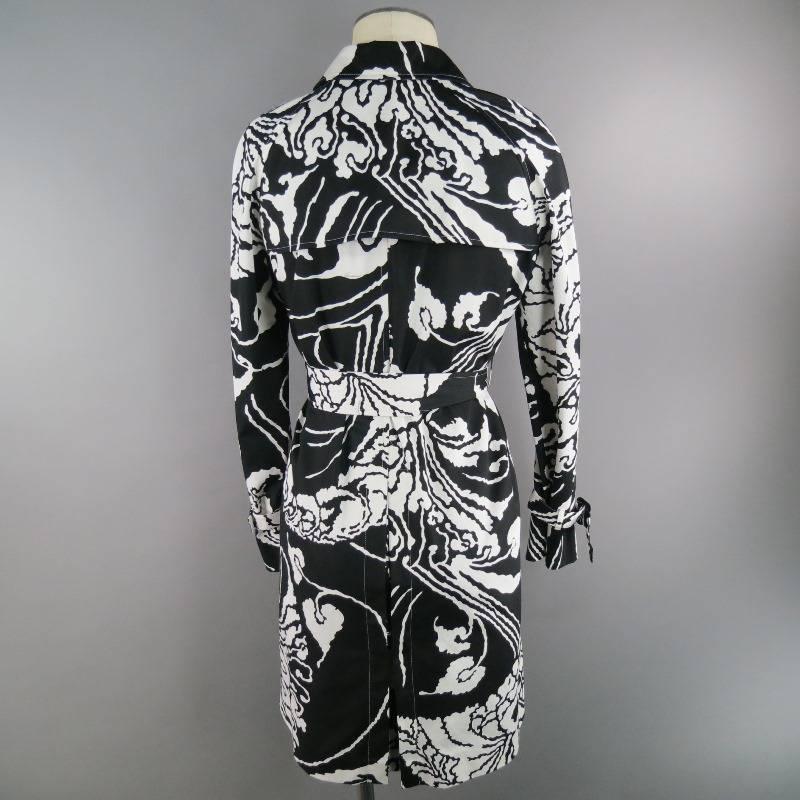 Women's GUCCI Size 8 Black & White Cotton Floral Trenchcoat