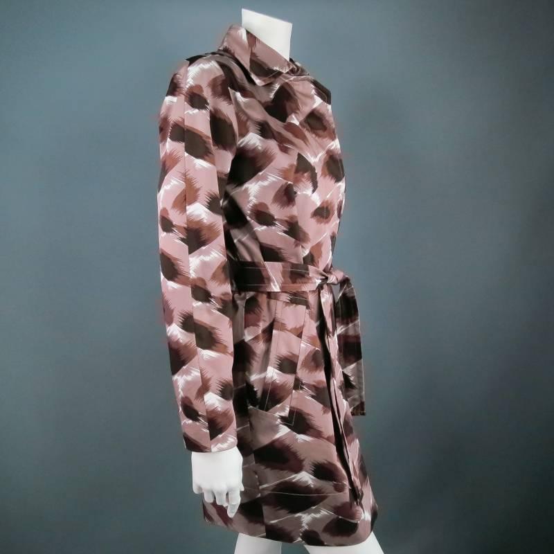 Women's Gucci Taupe Cotton Marble Brush Stroke Print Belted Trenchcoat