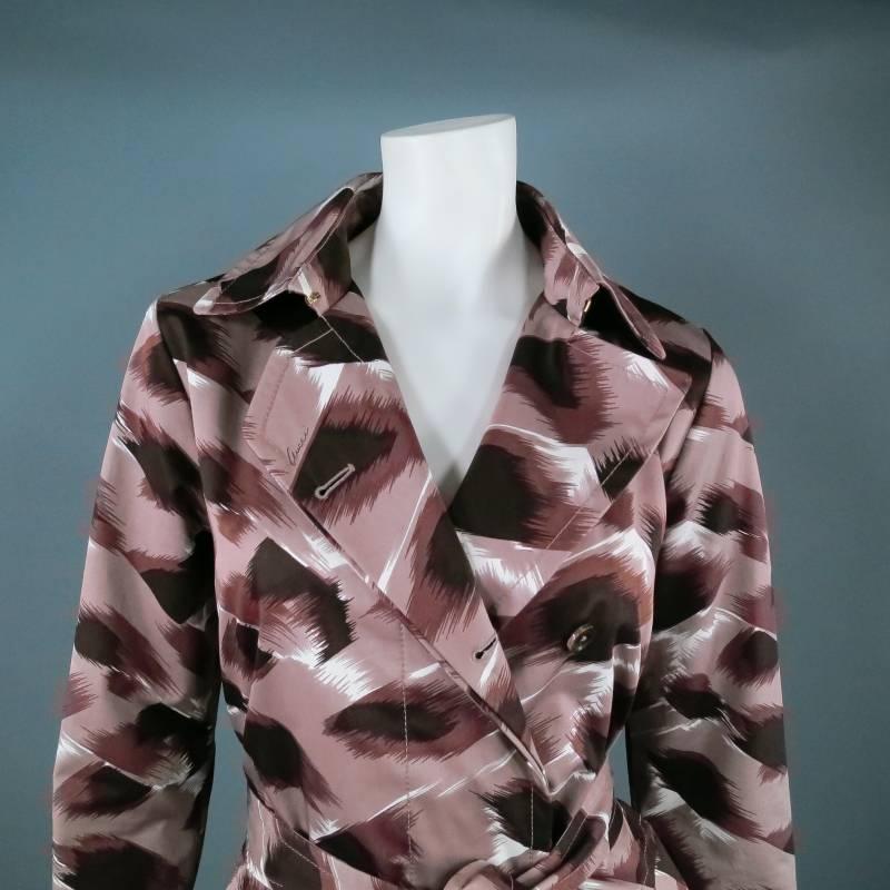 Gucci Taupe Cotton Marble Brush Stroke Print Belted Trenchcoat In Excellent Condition In San Francisco, CA