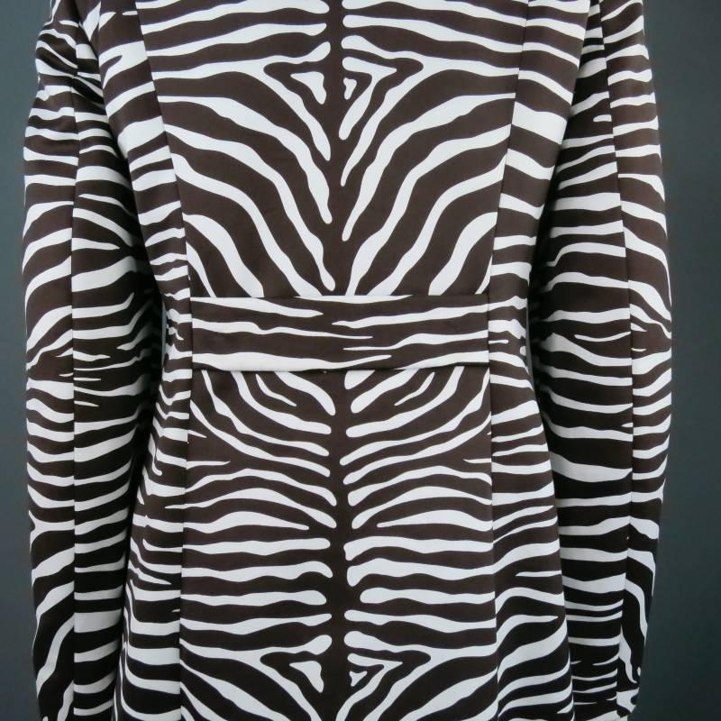 Black Michael Kors Brown and White Zebra Print Double Breasted Trench coat