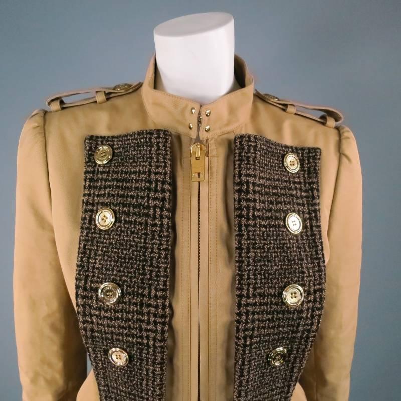 Fabulous cropped trench jacket by BURBERRY PRORSUM. A military inspired look, featuring epaulets, buttoned tweed lapels, zip closure, and peplum structure silhouette. An effortless style that is ultra chic and understated. Made in Italy. -Retails at