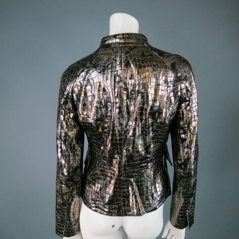 GIORGIO ARMANI Size 6 Silver floaral Crocodile Textured Metallic Leather  Jacket at 1stDibs | armani sport coat