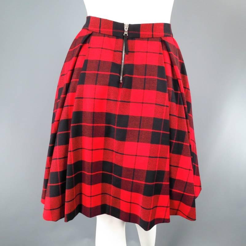 D&G Size 2 Red & Black Plaid Lana Wool Pleated Crinoline Skirt 2
