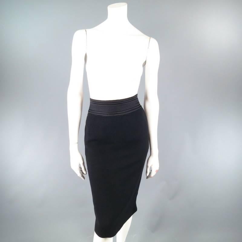 Jean Paul Gaultier Black Stretch Wool Blend Silk Cumberband Pencil Skirt In Excellent Condition In San Francisco, CA