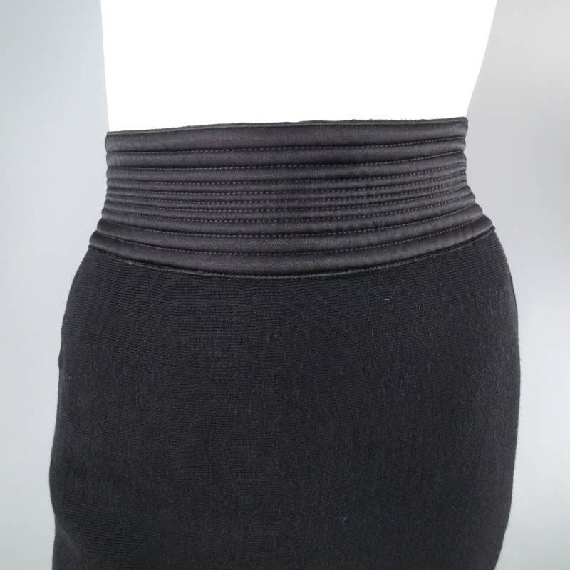 Women's Jean Paul Gaultier Black Stretch Wool Blend Silk Cumberband Pencil Skirt