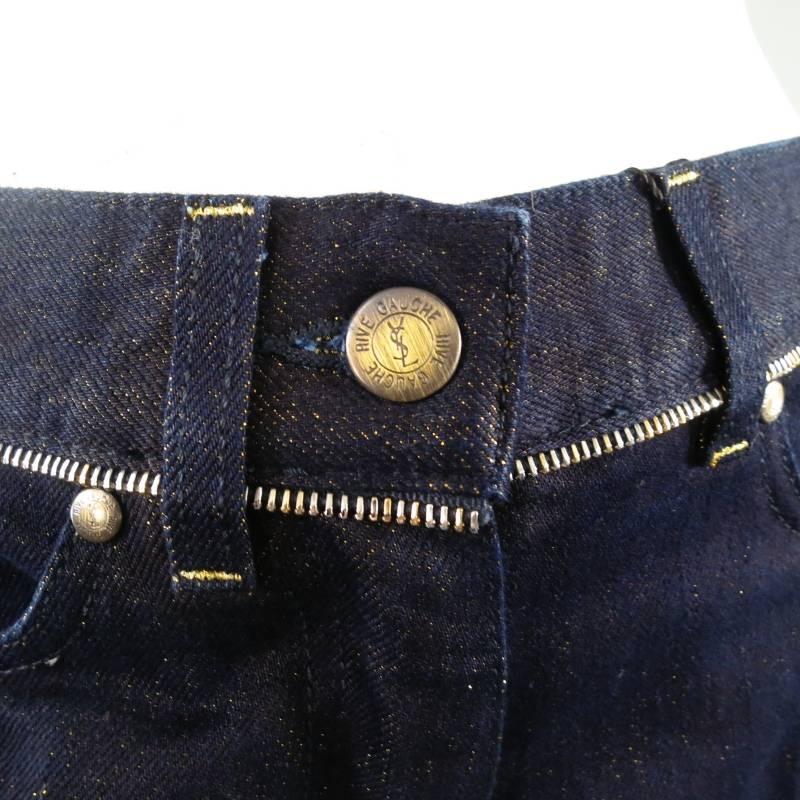 Women's YVES SAINT LAURENT Size 4 Navy Sparkle Denim Zipper Detail Dress Pants
