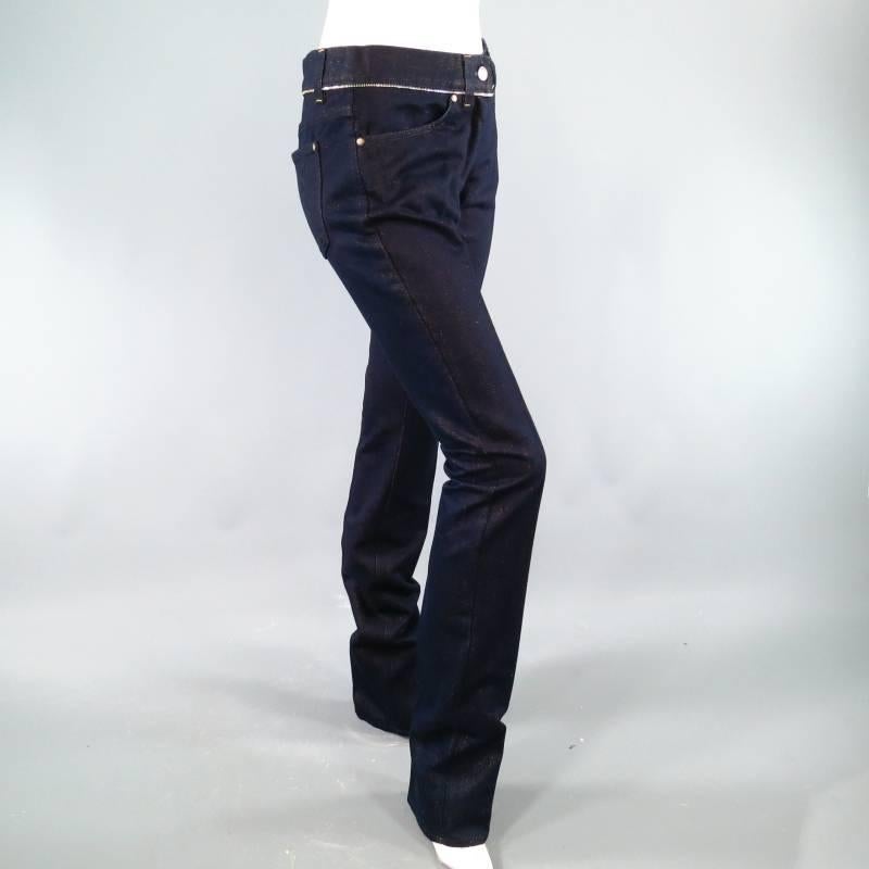 YVES SAINT LAURENT Size 4 Navy Sparkle Denim Zipper Detail Dress Pants In New Condition In San Francisco, CA