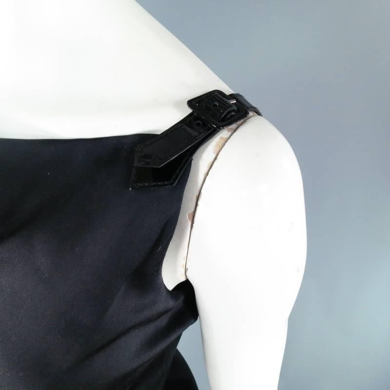 Women's ALEXANDER MCQUEEN Size 6 Black Silk Moon Print Belt Strap Blouse