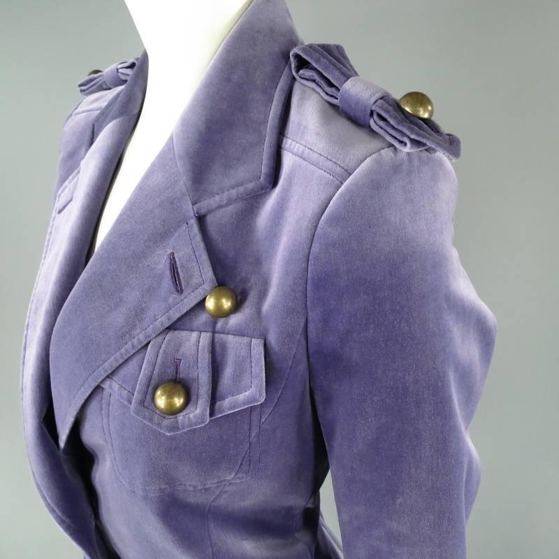 YVES SAINT LAURENT by TOM FORD Size 6 Lavender Velvet Military Jacket 2004 In Excellent Condition In San Francisco, CA